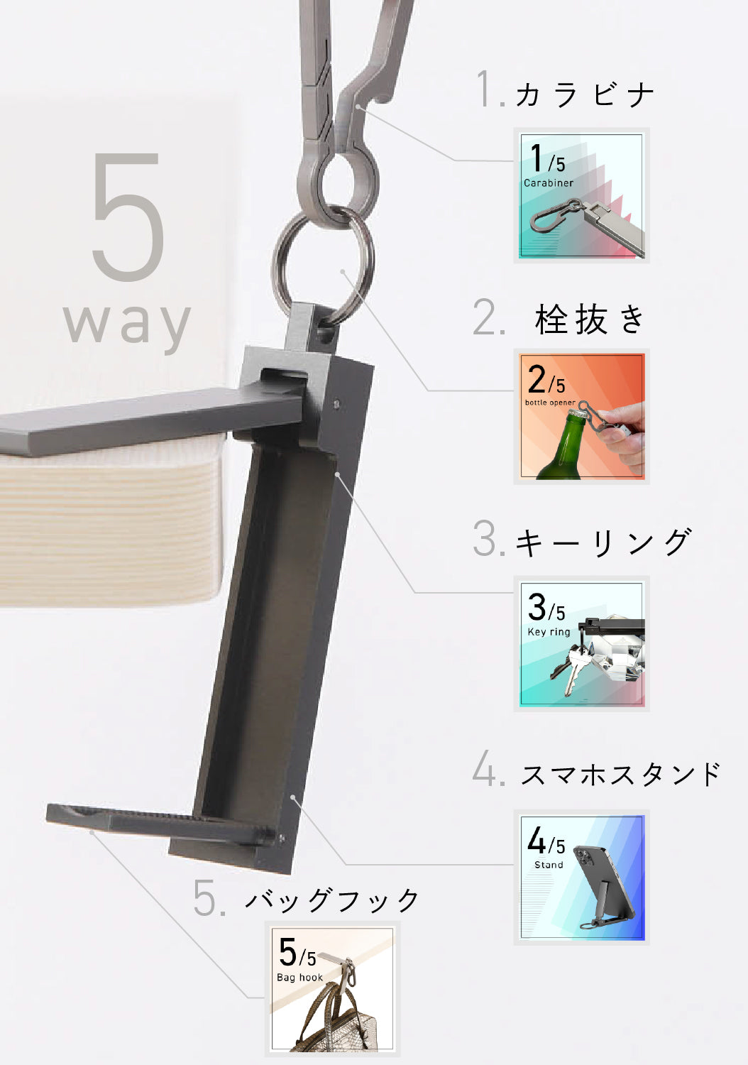 スマフックAir バッグハンガー超軽量32g 航空機素材 A7075 超々ジュラルミン採用