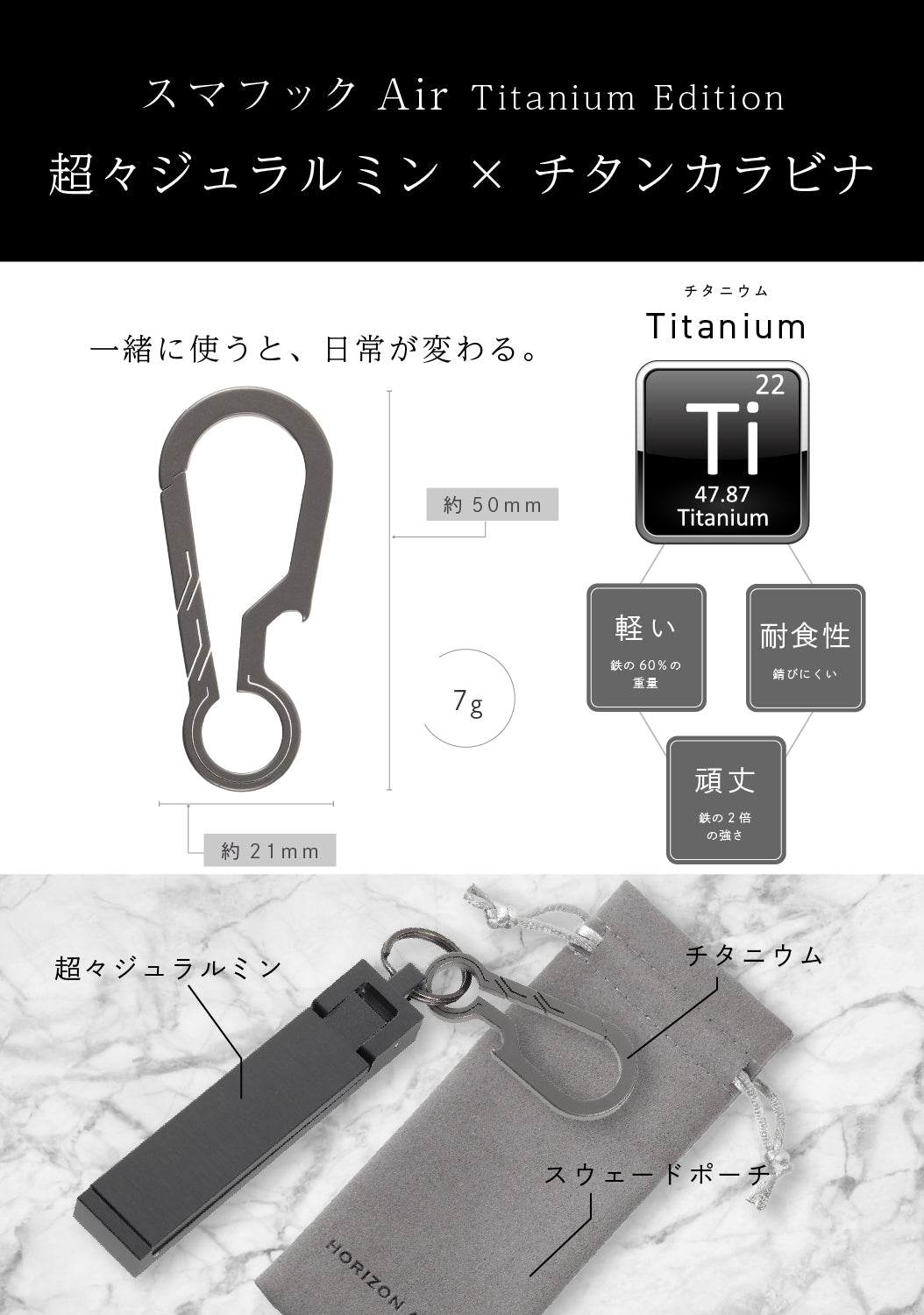 スマフックAir バッグハンガー超軽量32g 航空機素材 A7075 超々ジュラルミン採用